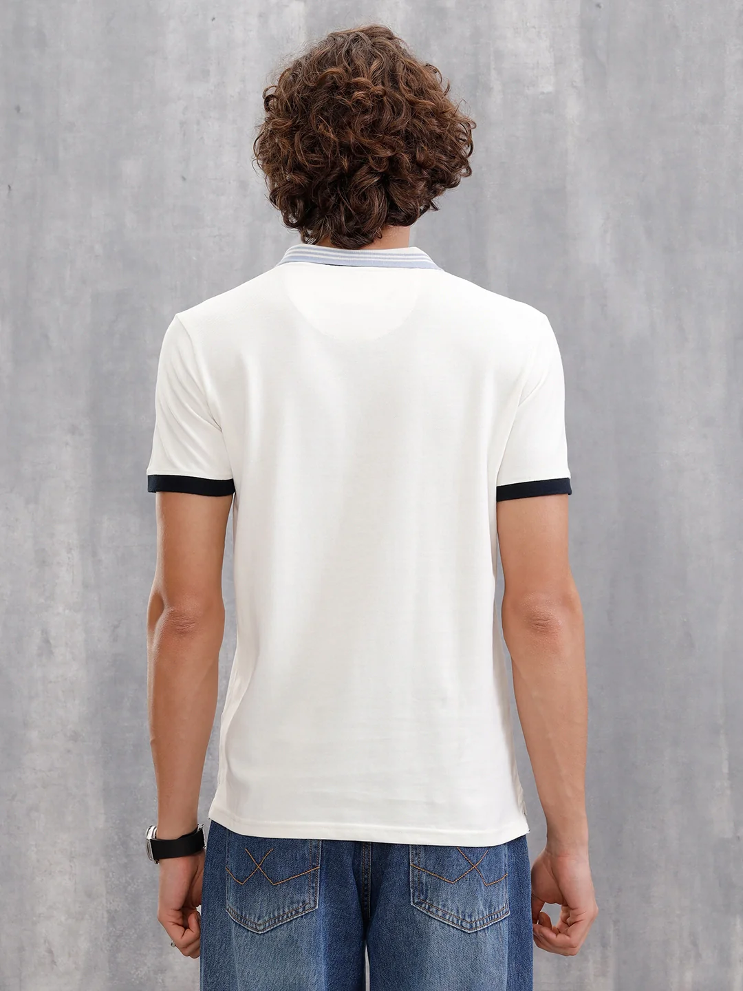 Contrast Collar Polo T-Shirt | White - Image 3