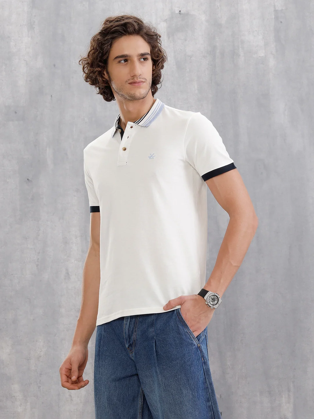 Contrast Collar Polo T-Shirt | White - Image 4