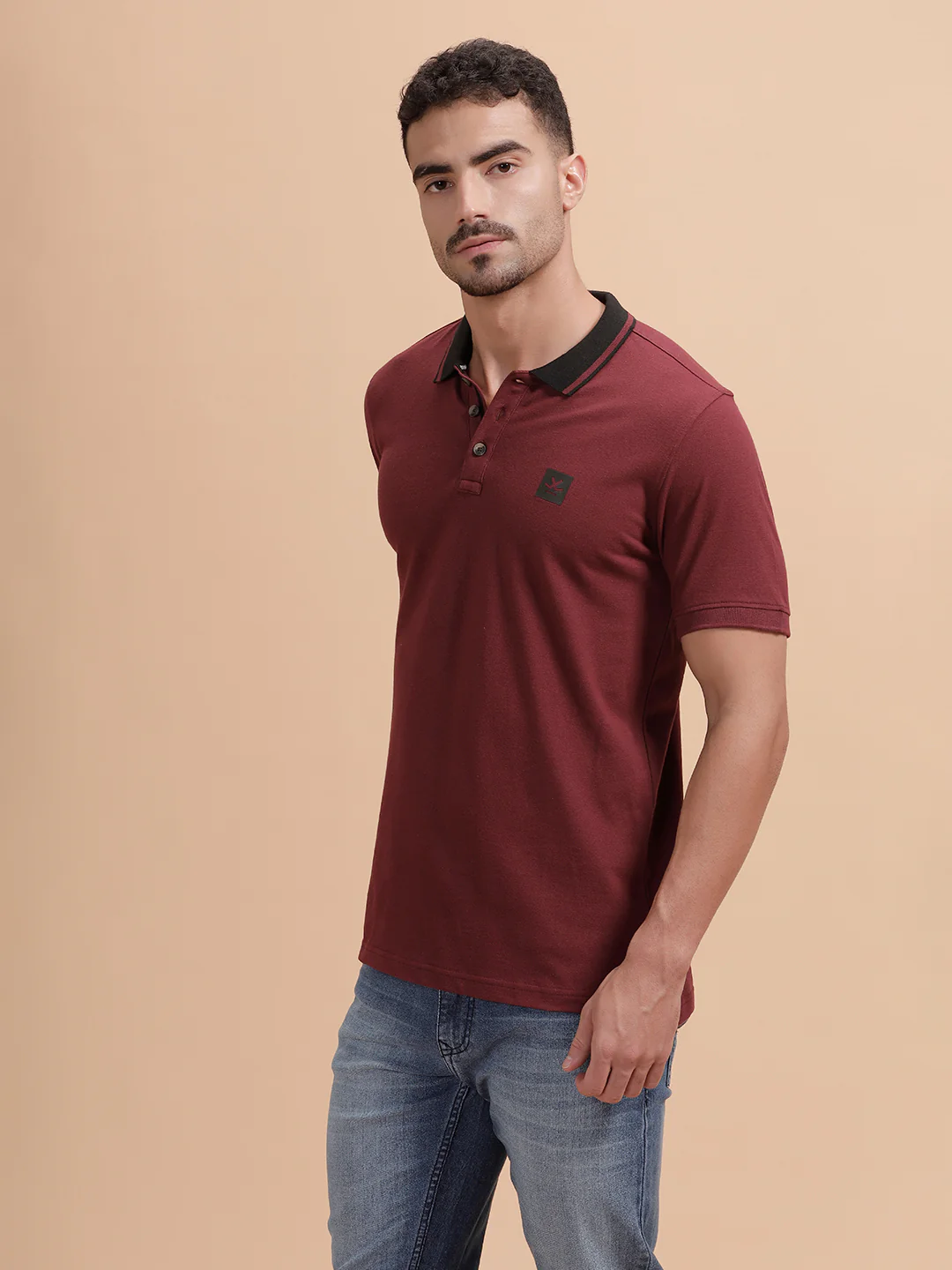 Contrast Collar Slim Fit Polo T-Shirt | Maroon - Image 4