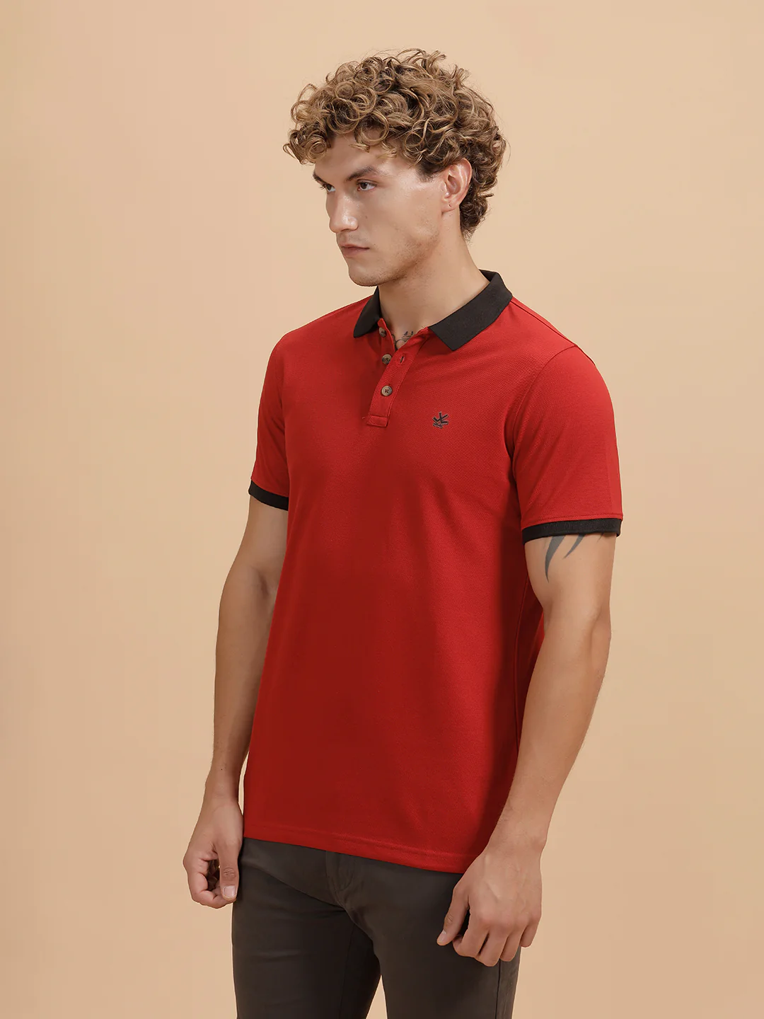 Contrast Collar Slim Fit Polo T-Shirt | Red - Image 4