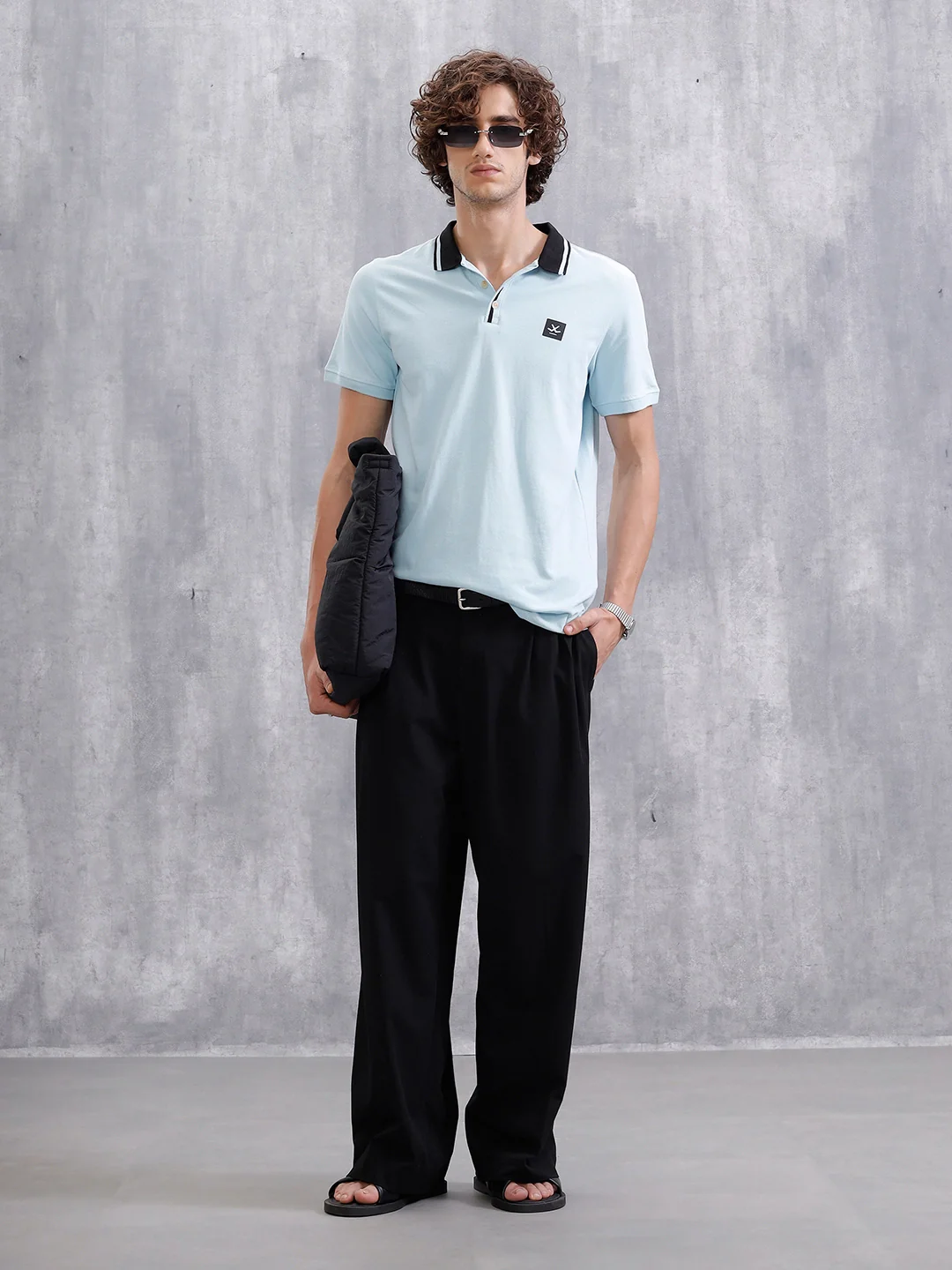 Contrast Collar Tipping Polo T-Shirt | Light Blue - Image 2