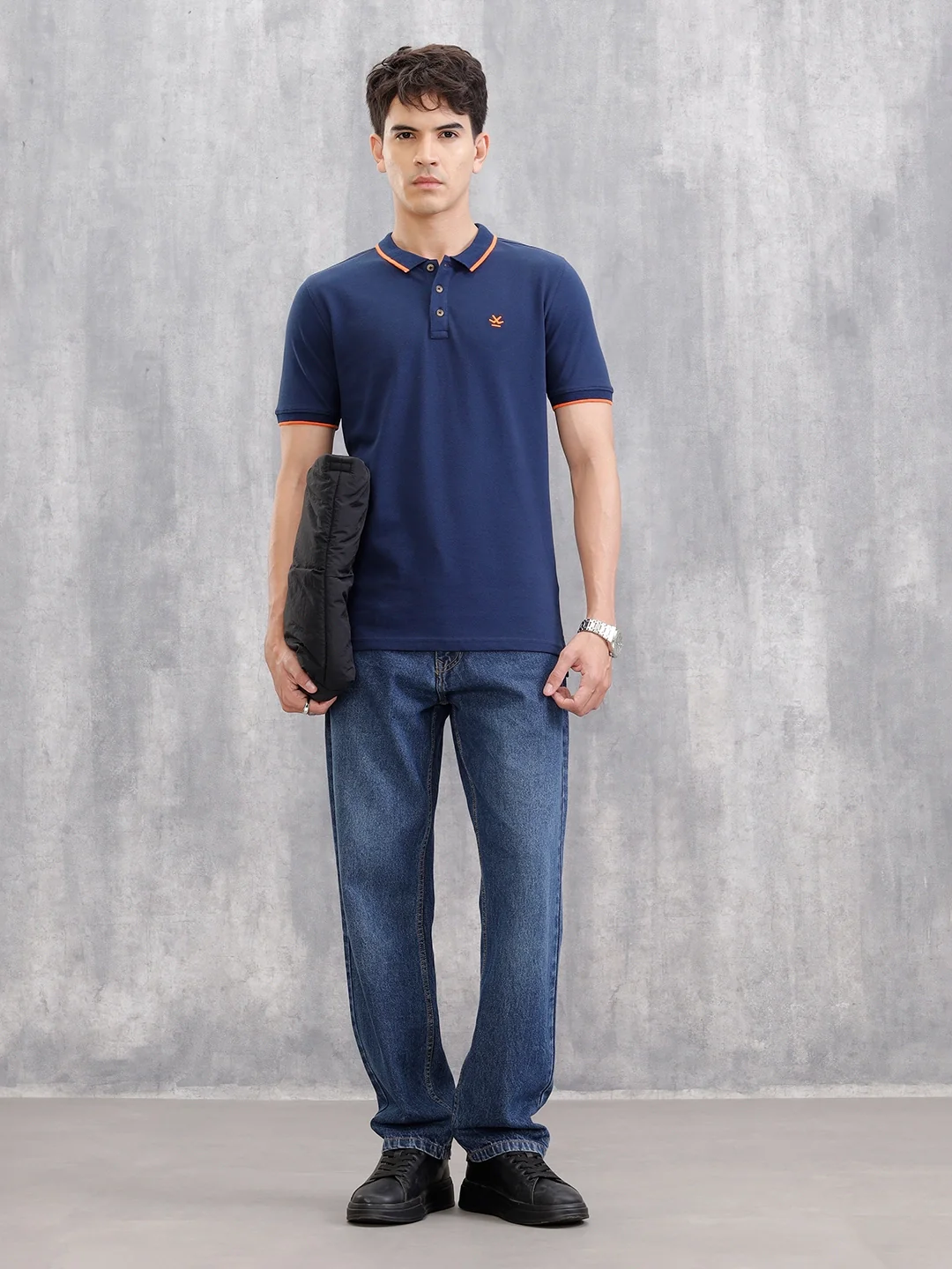 Contrast Collar Tipping Polo T-Shirt | Navy Blue - Image 2