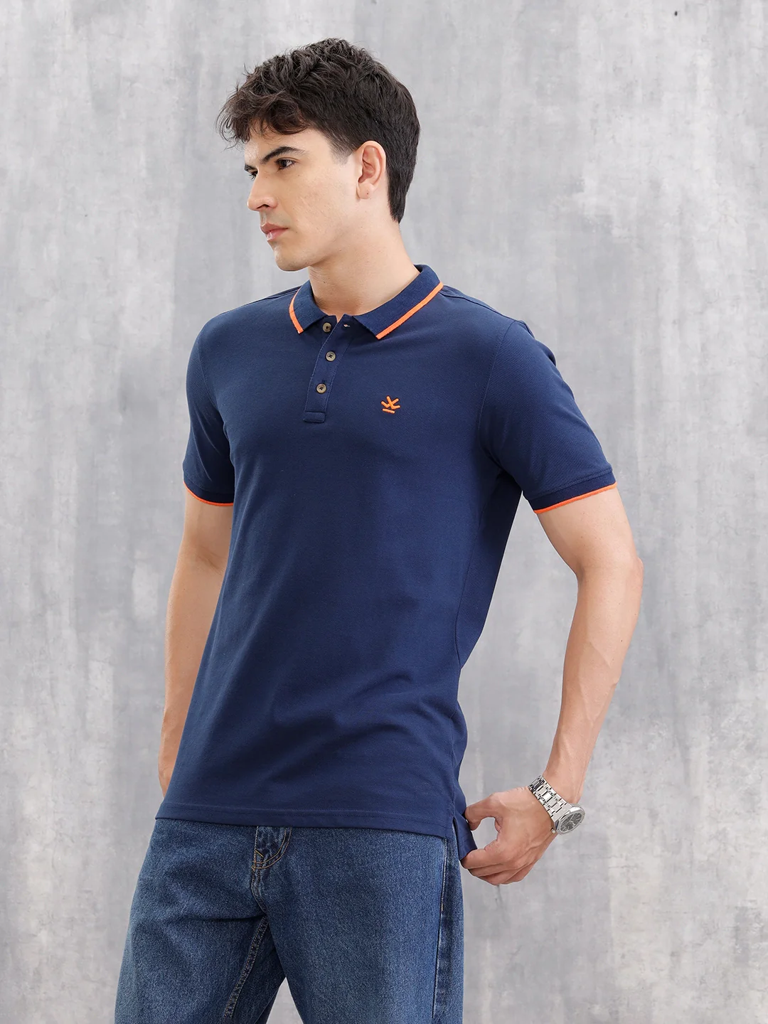 Contrast Collar Tipping Polo T-Shirt | Navy Blue - Image 5