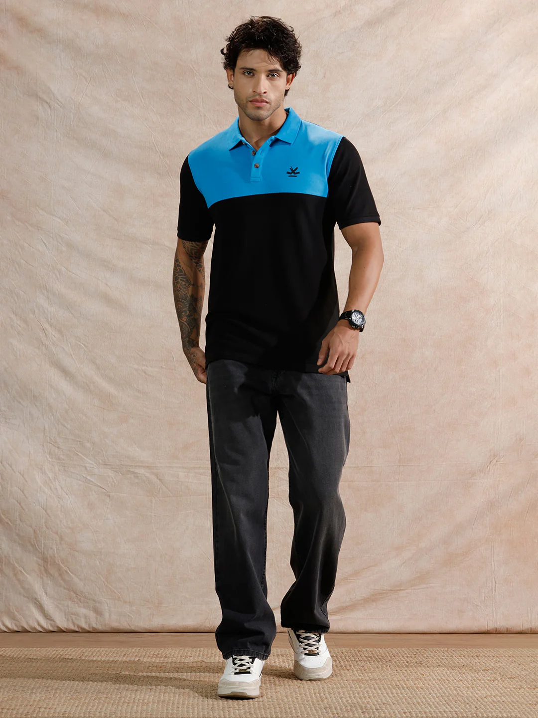 Contrast Colour Blocked Polo T-Shirt | Navy Blue - Image 2