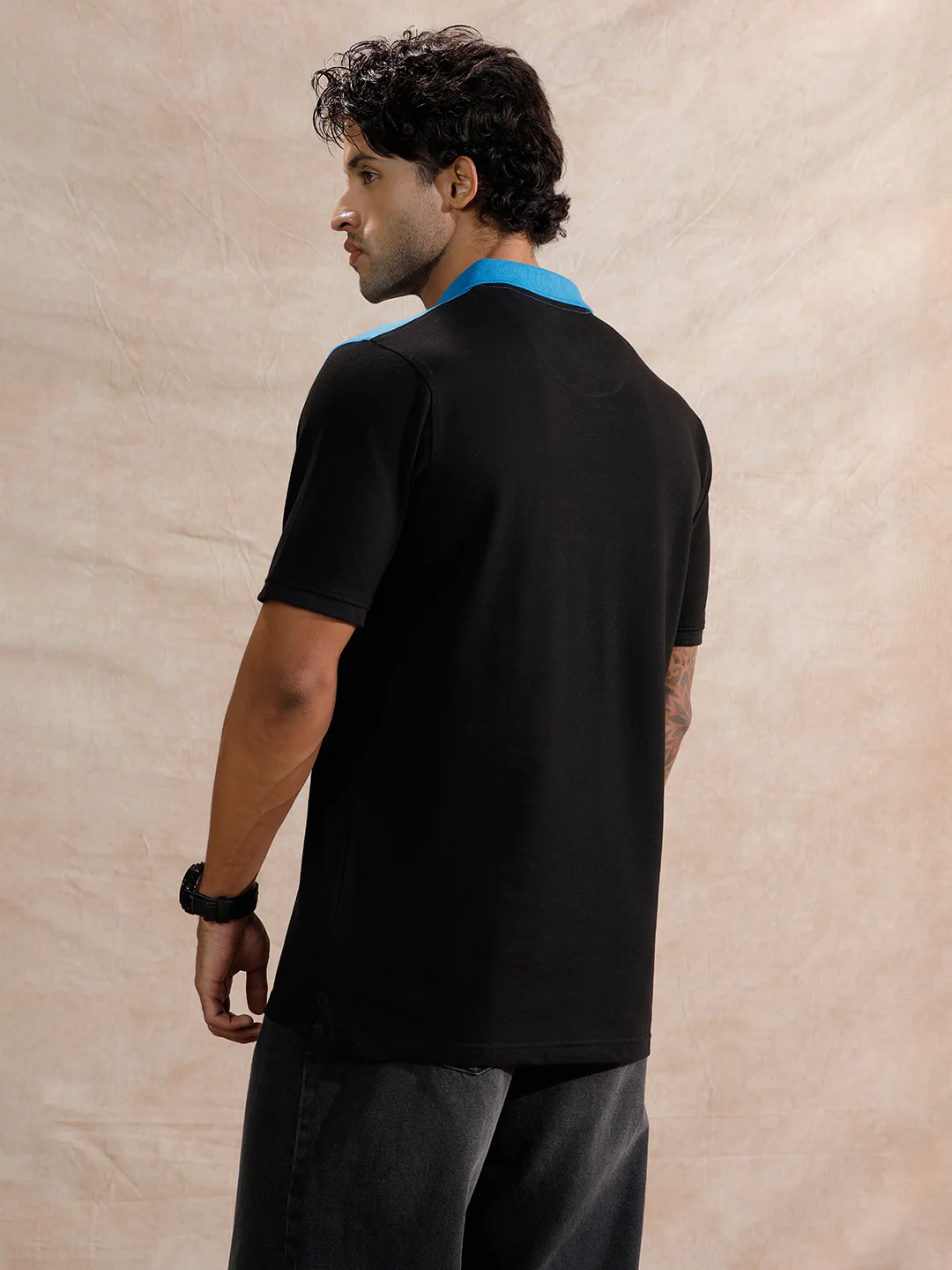 Contrast Colour Blocked Polo T-Shirt | Navy Blue - Image 3