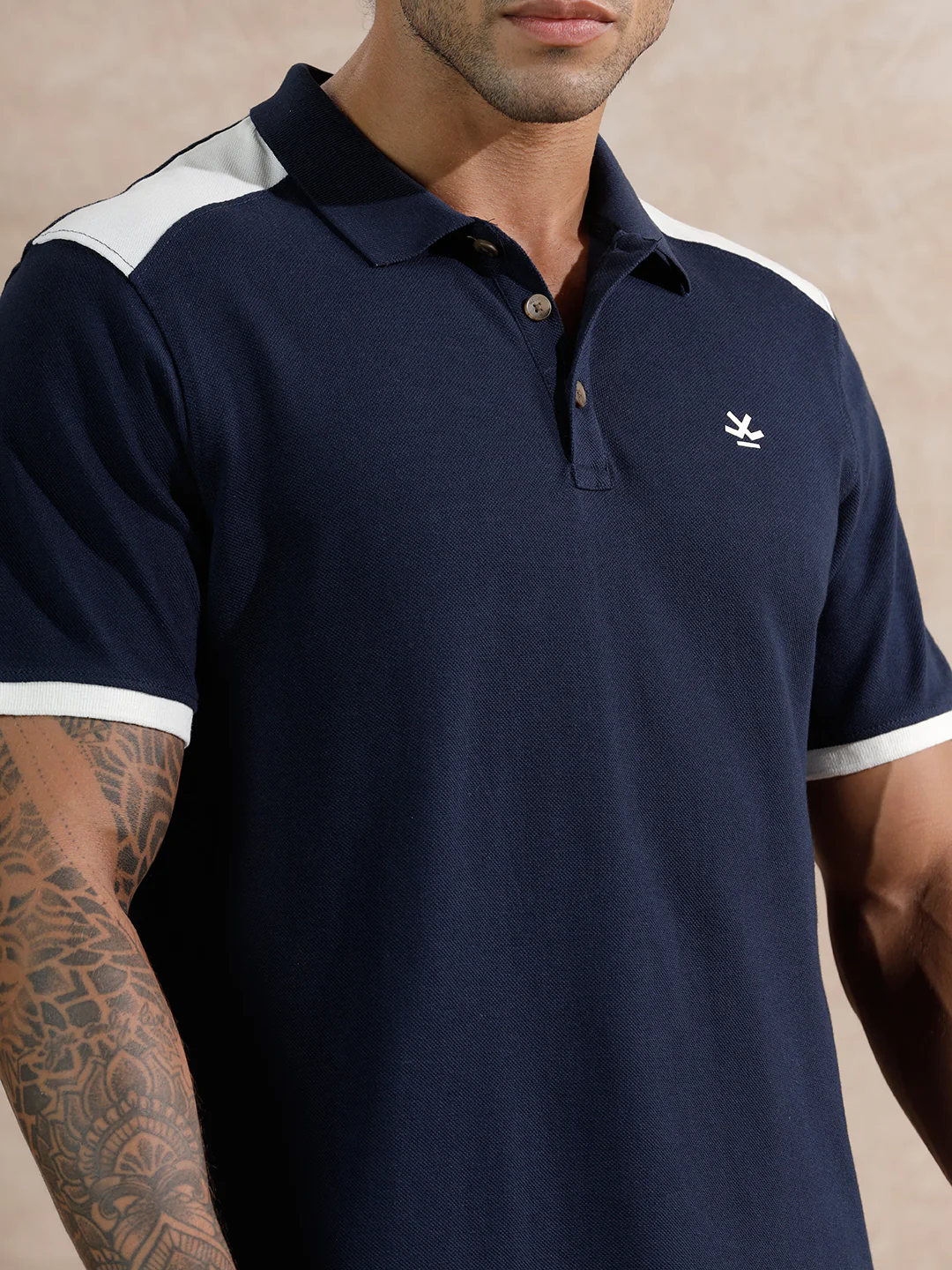 Contrast Colour Blocked Polo T-Shirt  | Navy Blue - Image 5