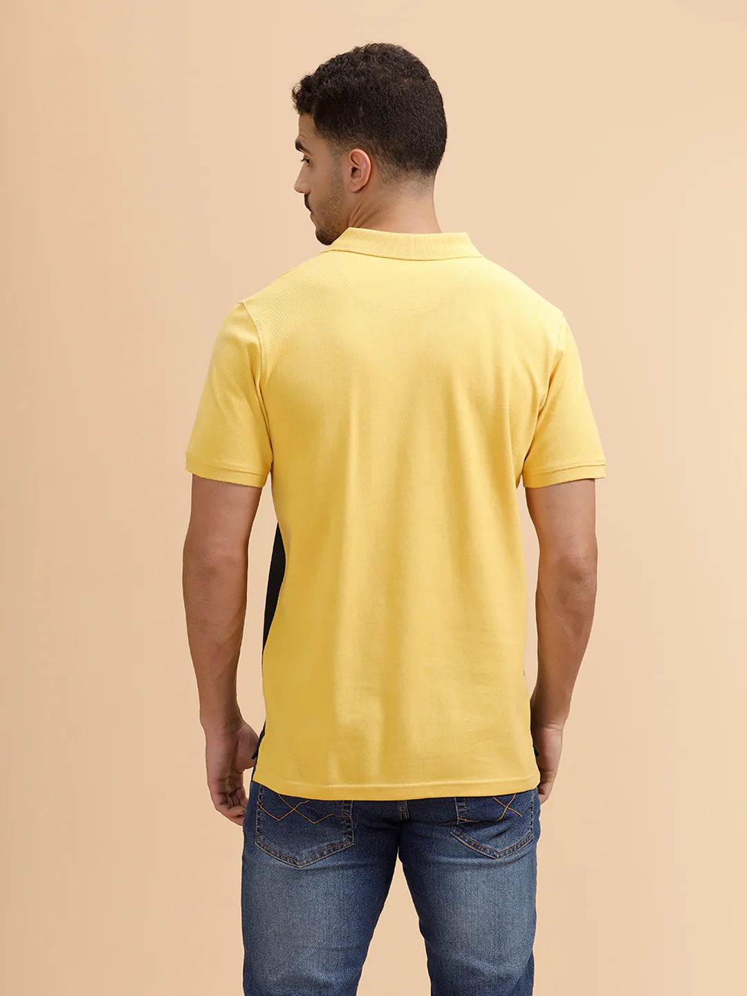 Contrast Cut & Sew Slim Fit Polo T-Shirt | Yellow & Navy - Image 3