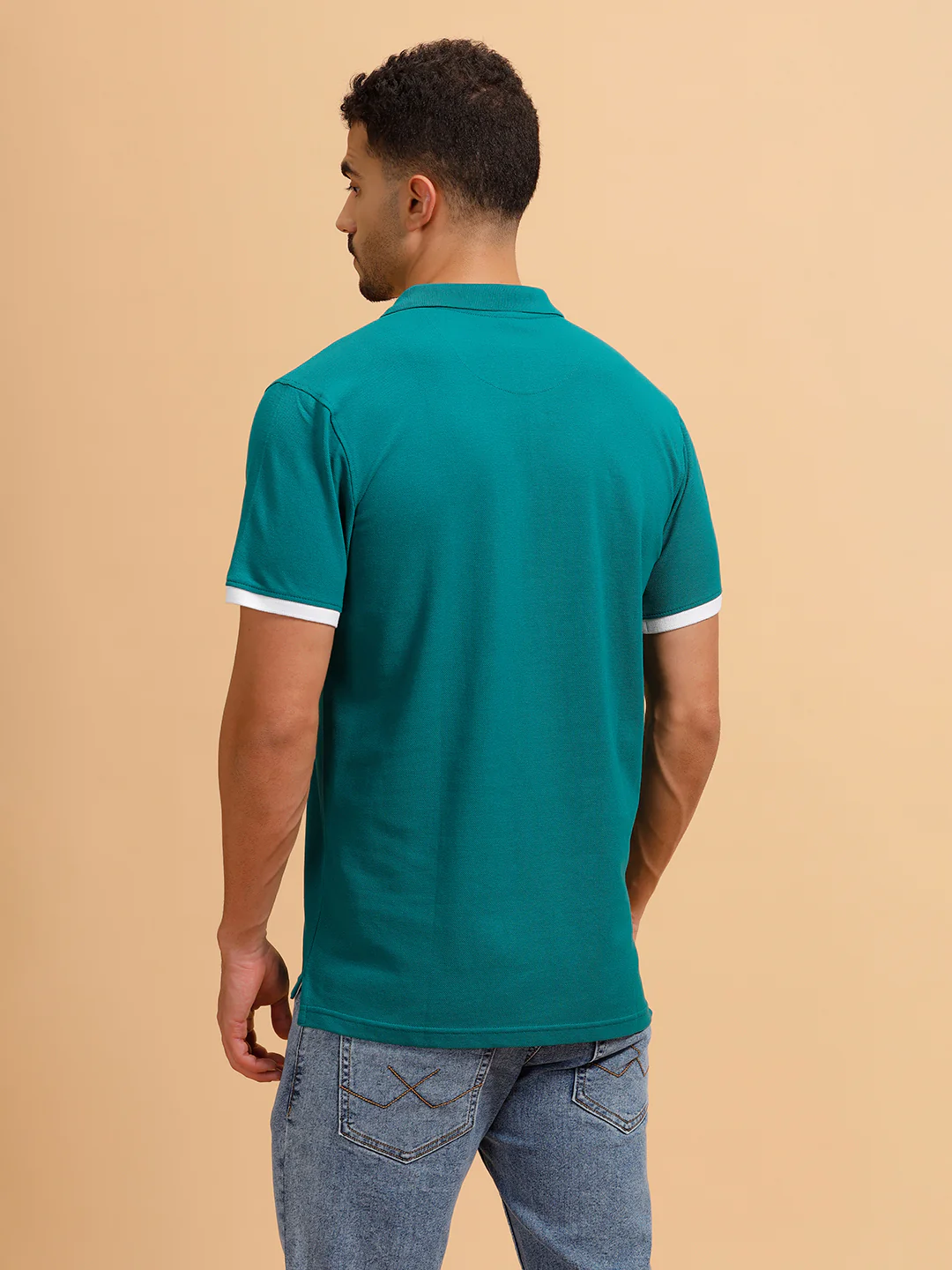 Contrast Detail Slim Fit Polo T-Shirt | Teal - Image 3