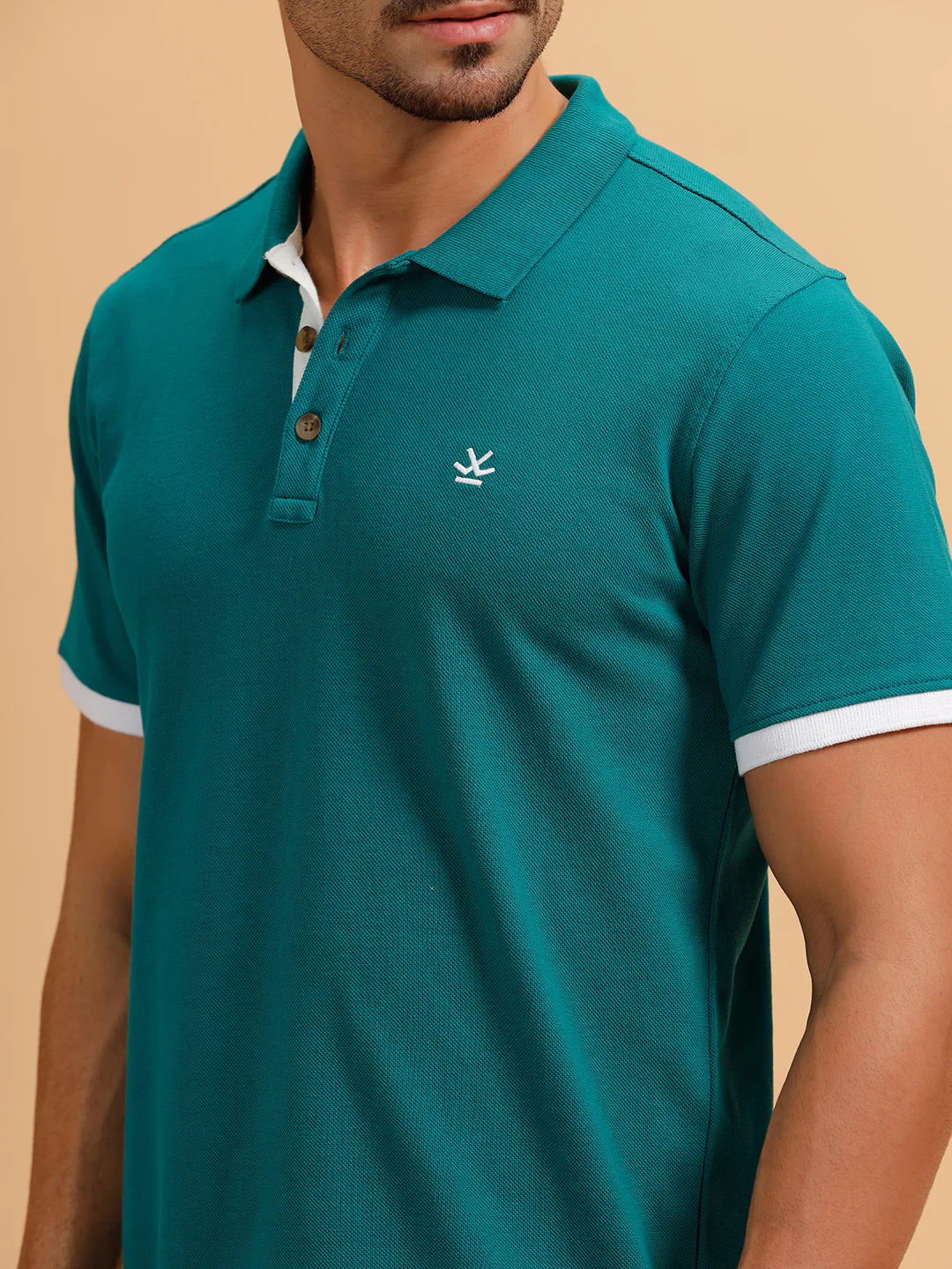 Contrast Detail Slim Fit Polo T-Shirt | Teal - Image 5