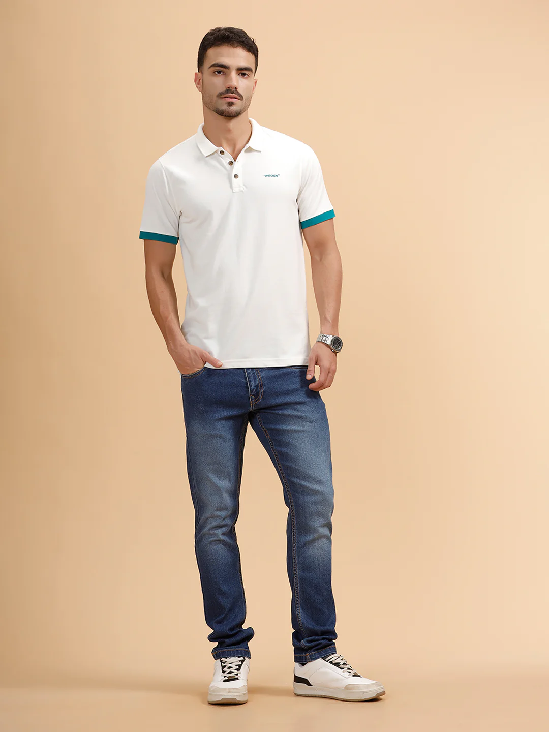 Contrast Details Regular Fit Polo T-Shirt | White - Image 2