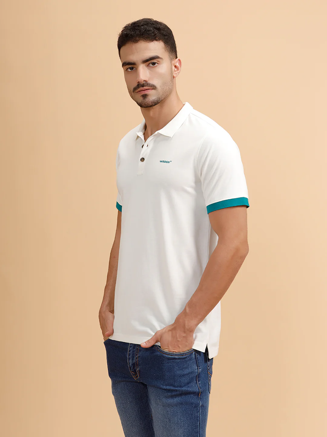 Contrast Details Regular Fit Polo T-Shirt | White - Image 4