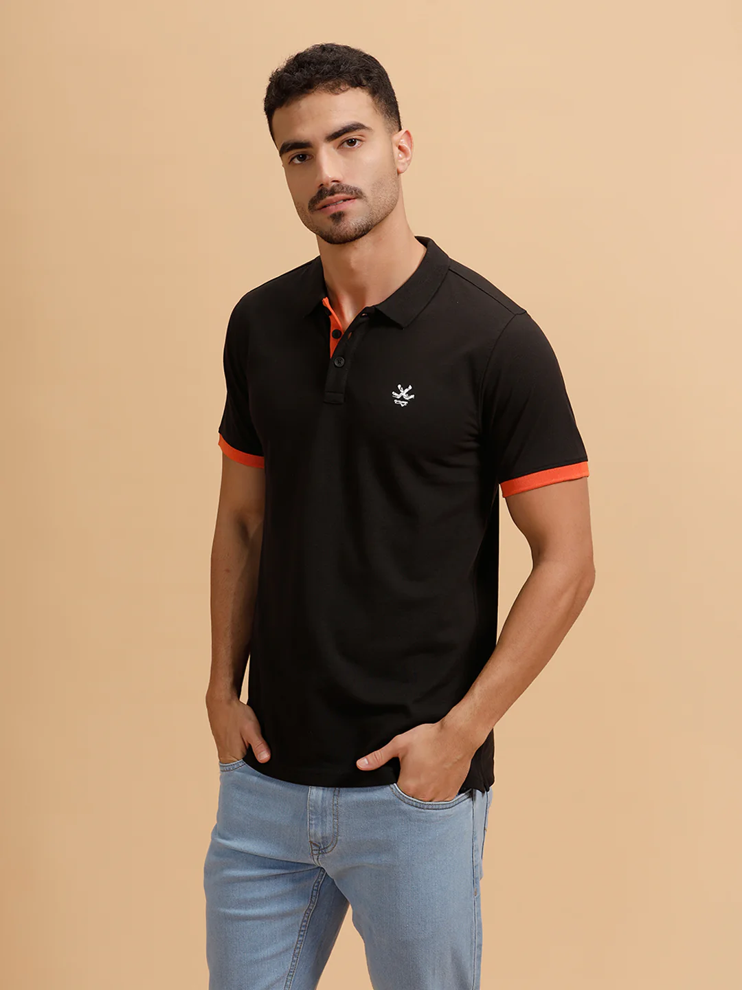Contrast Details Slim Fit Polo T-Shirt |Black - Image 4