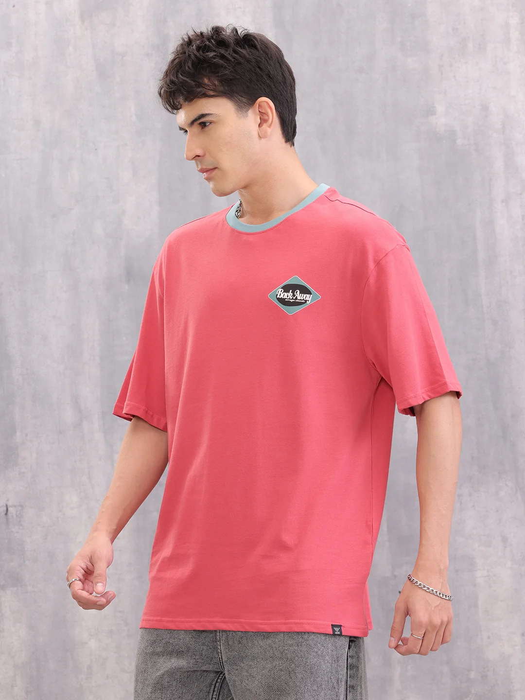 Contrast Neck Retro Graphic Printed Oversized Fit Tshirt | Red - Image 2