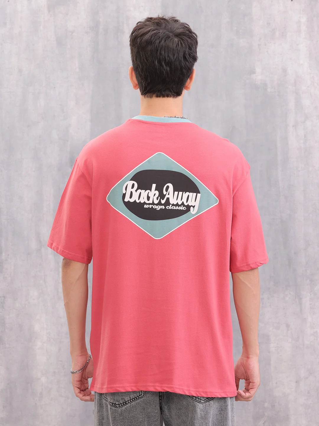 Contrast Neck Retro Graphic Printed Oversized Fit Tshirt | Red - Image 5