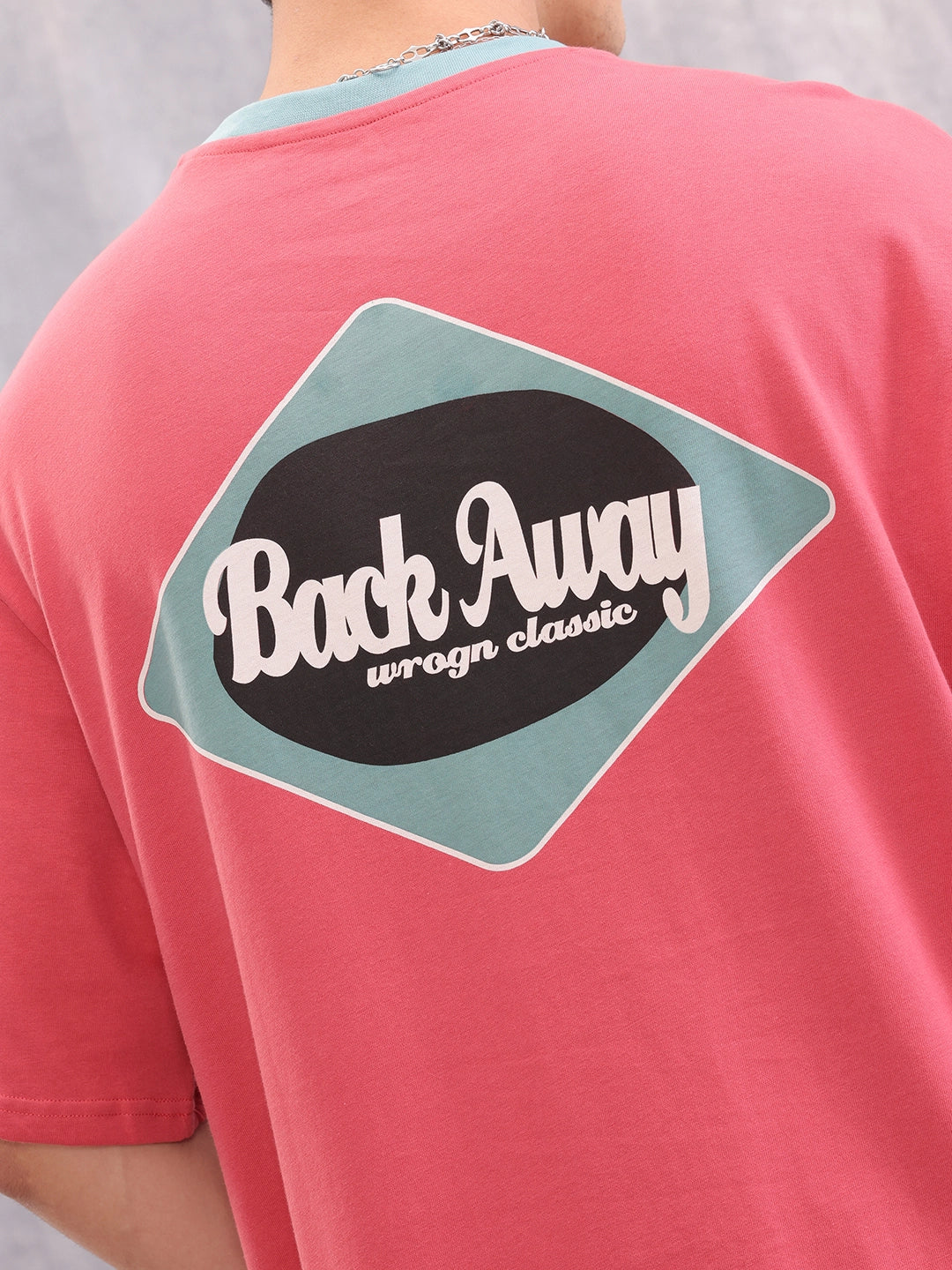 Contrast Neck Retro Graphic Printed Oversized Fit Tshirt | Red - Image 6