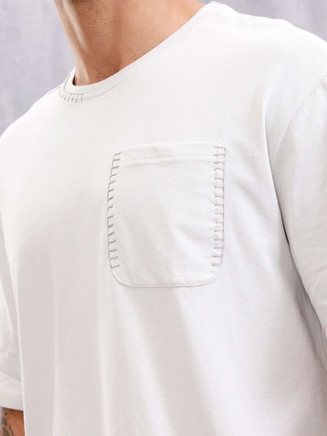 Contrast Stitch Detail Oversized Fit T-shirt With Patch Pocket | White - Image 5