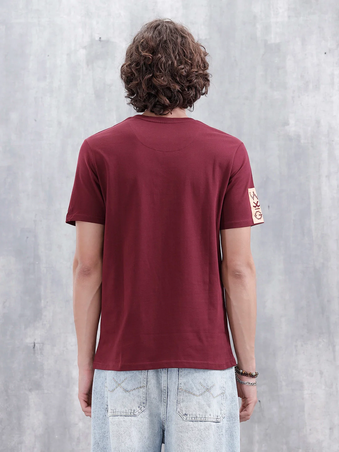 Contrast Stitch Slim Fit Cotton T-Shirt | Maroon - Image 3