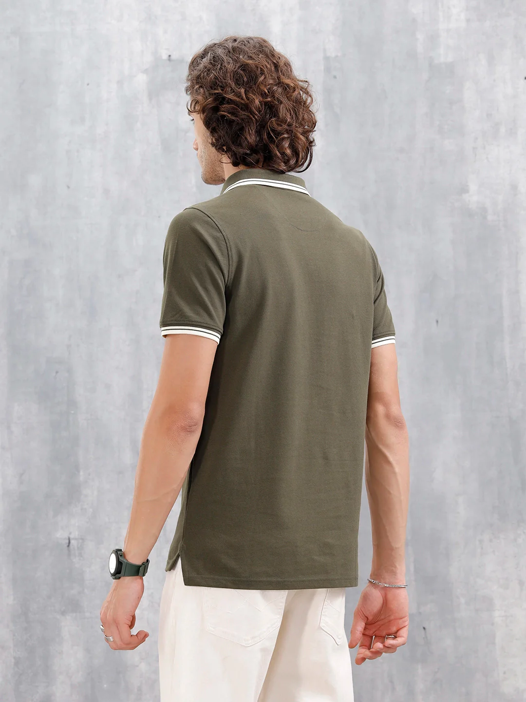 Contrast Tipped Johnny Collar Slim Fit Polo | Olive - Image 3