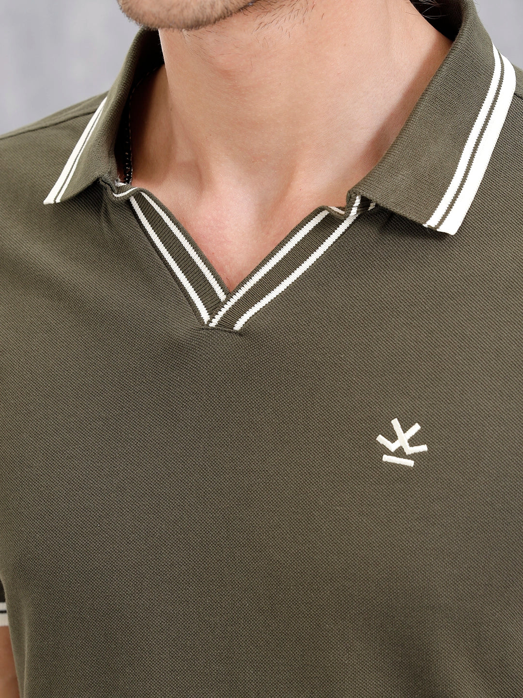 Contrast Tipped Johnny Collar Slim Fit Polo | Olive - Image 5