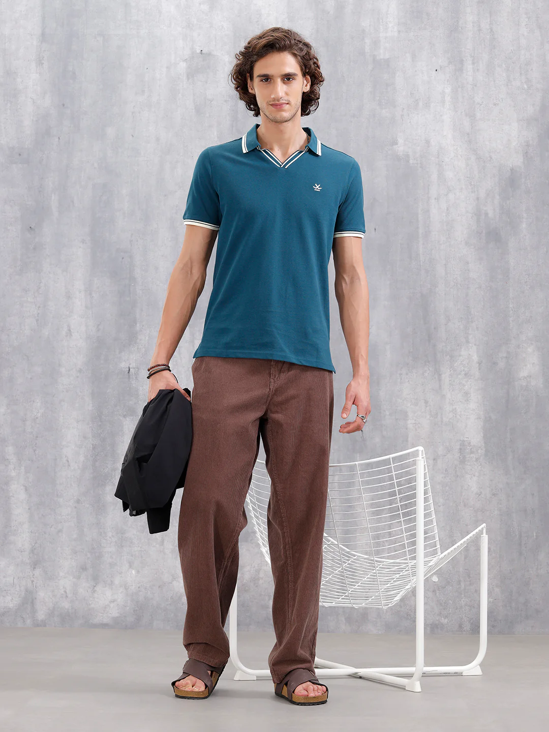 Contrast Tipped Johnny Collar Slim Fit Polo | Teal - Image 2