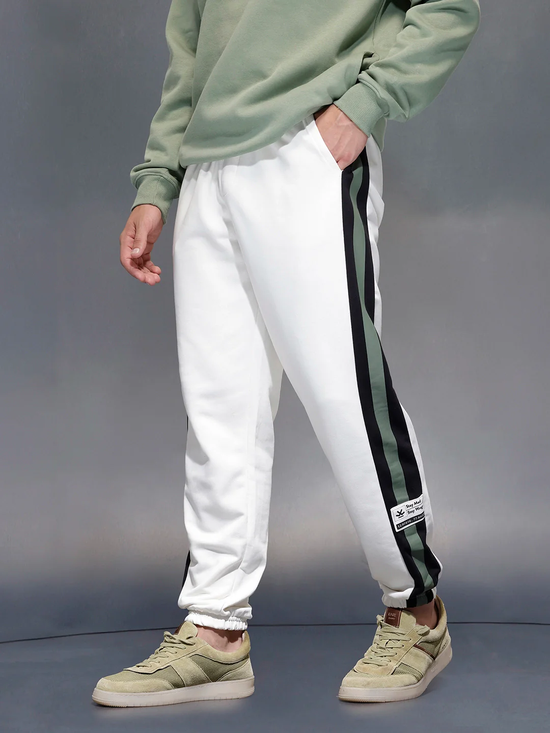 Contrast Triple-Stripe athliesure Joggers | Off White - Image 4