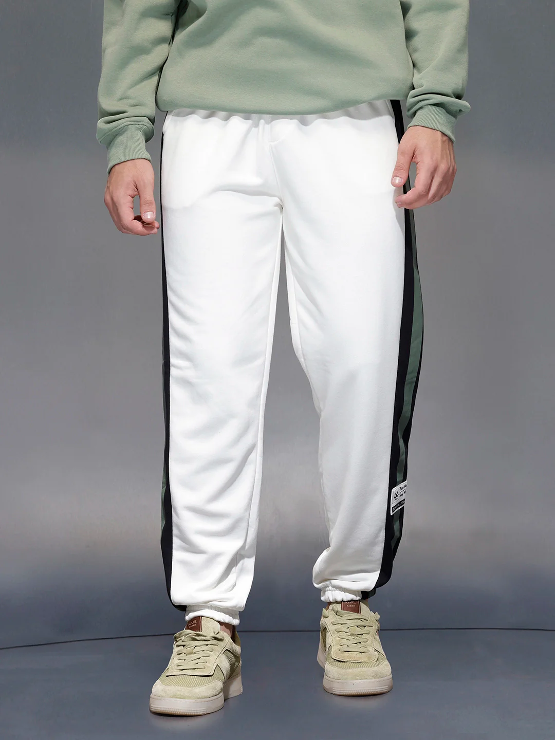 Contrast Triple-Stripe athliesure Joggers | Off White - Image 5