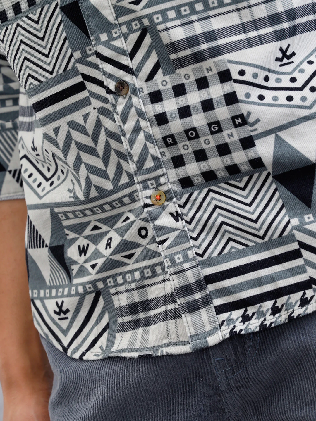 Corduroy Geometric Print Shirt In Slim Fit | Grey - Image 5