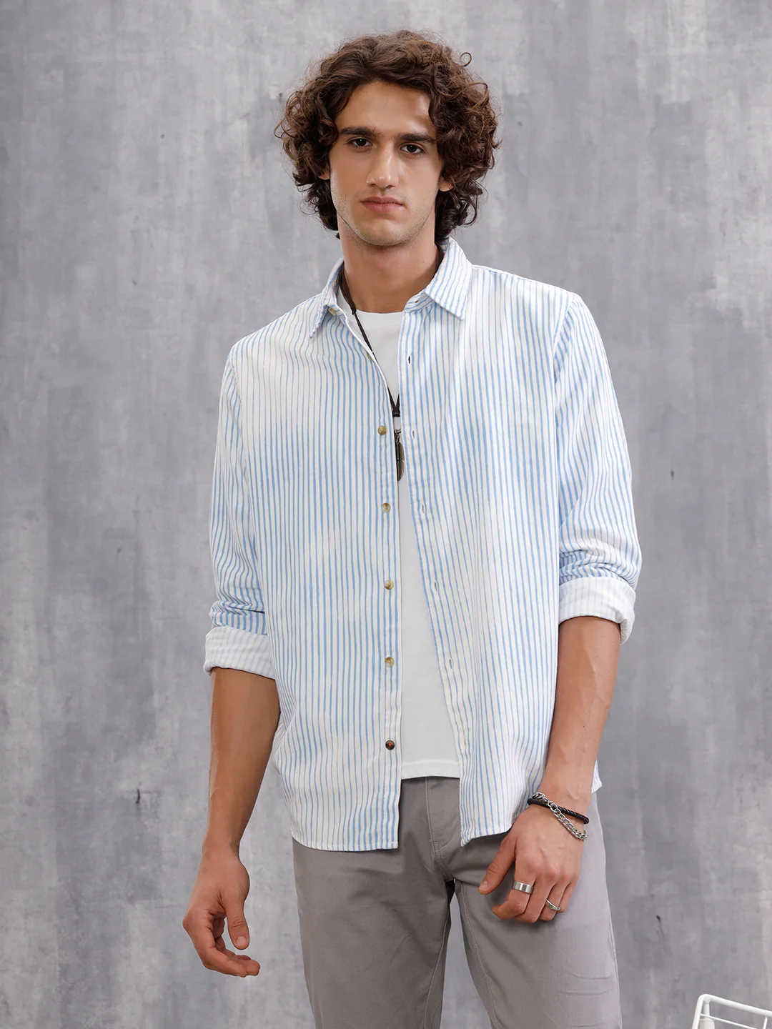 Corduroy Lenticular Stripe Print Shirt | White - Image 6