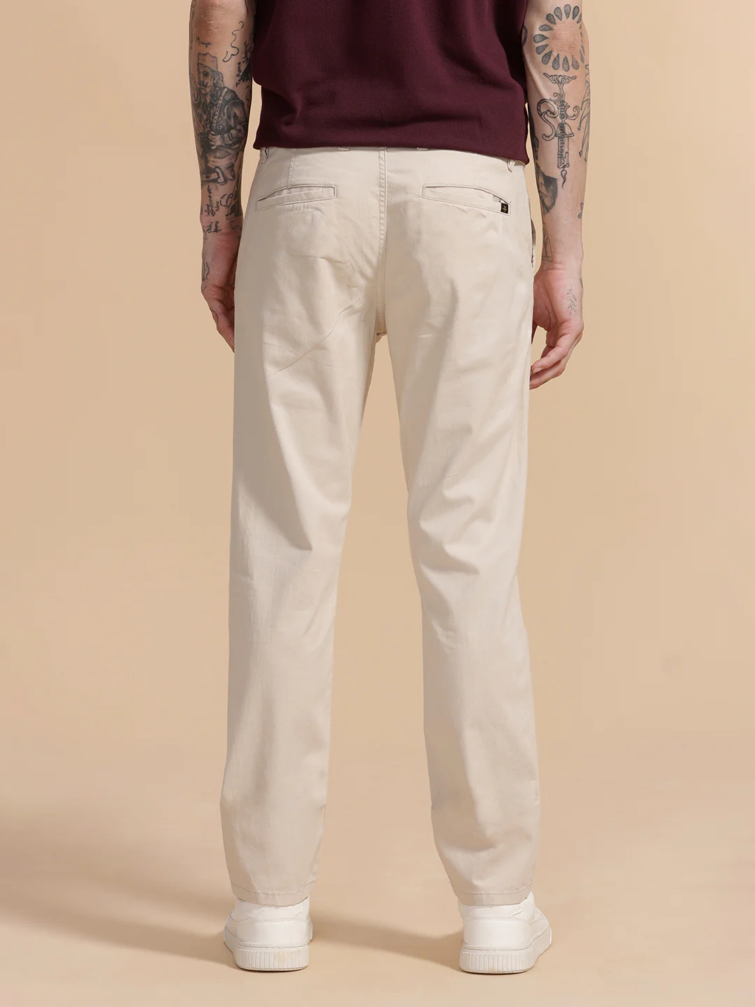 Cotton Blend Chino Trouser | Beige - Image 3