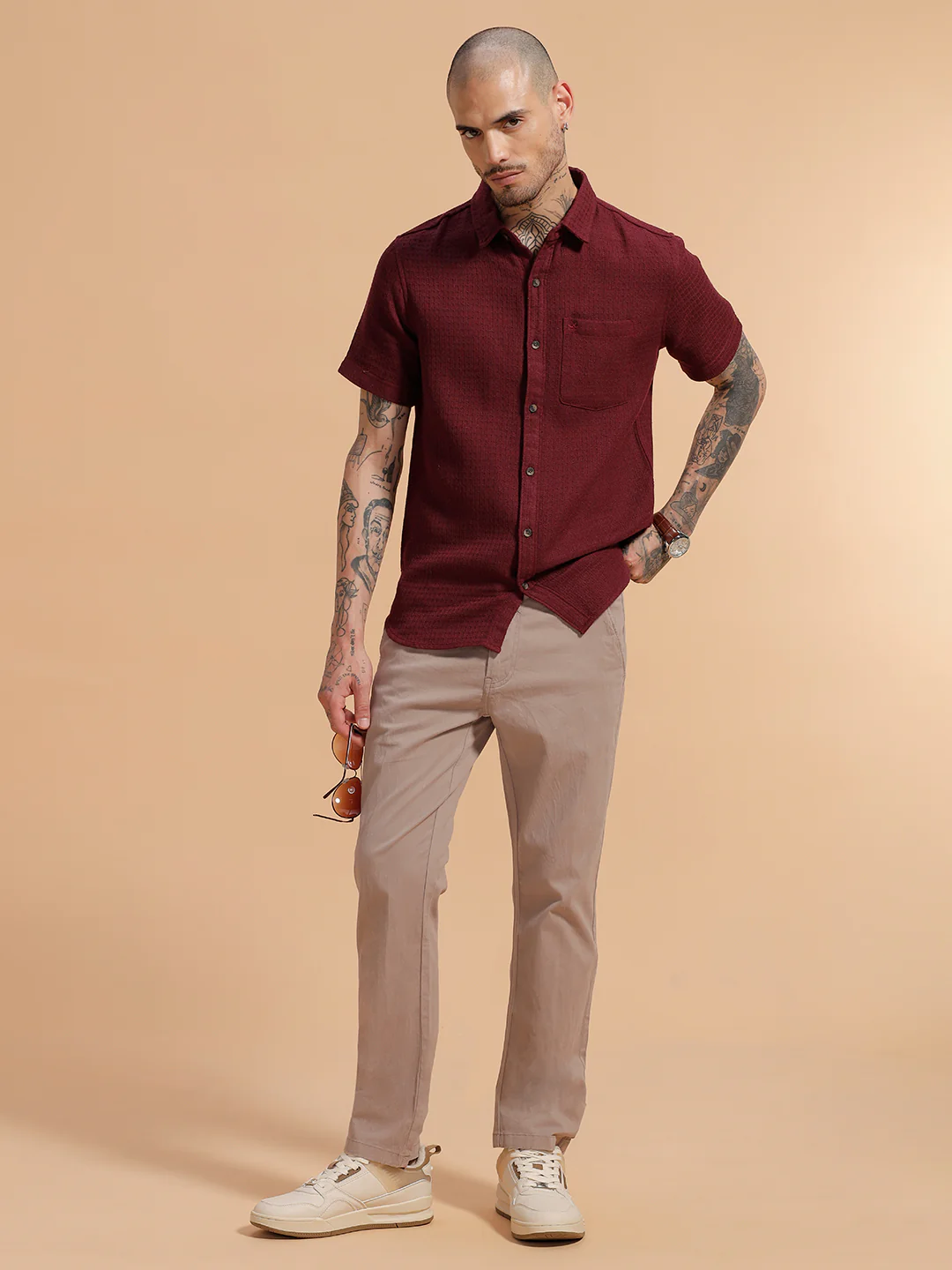 Cotton Blend Chino Trouser | Beige - Image 2