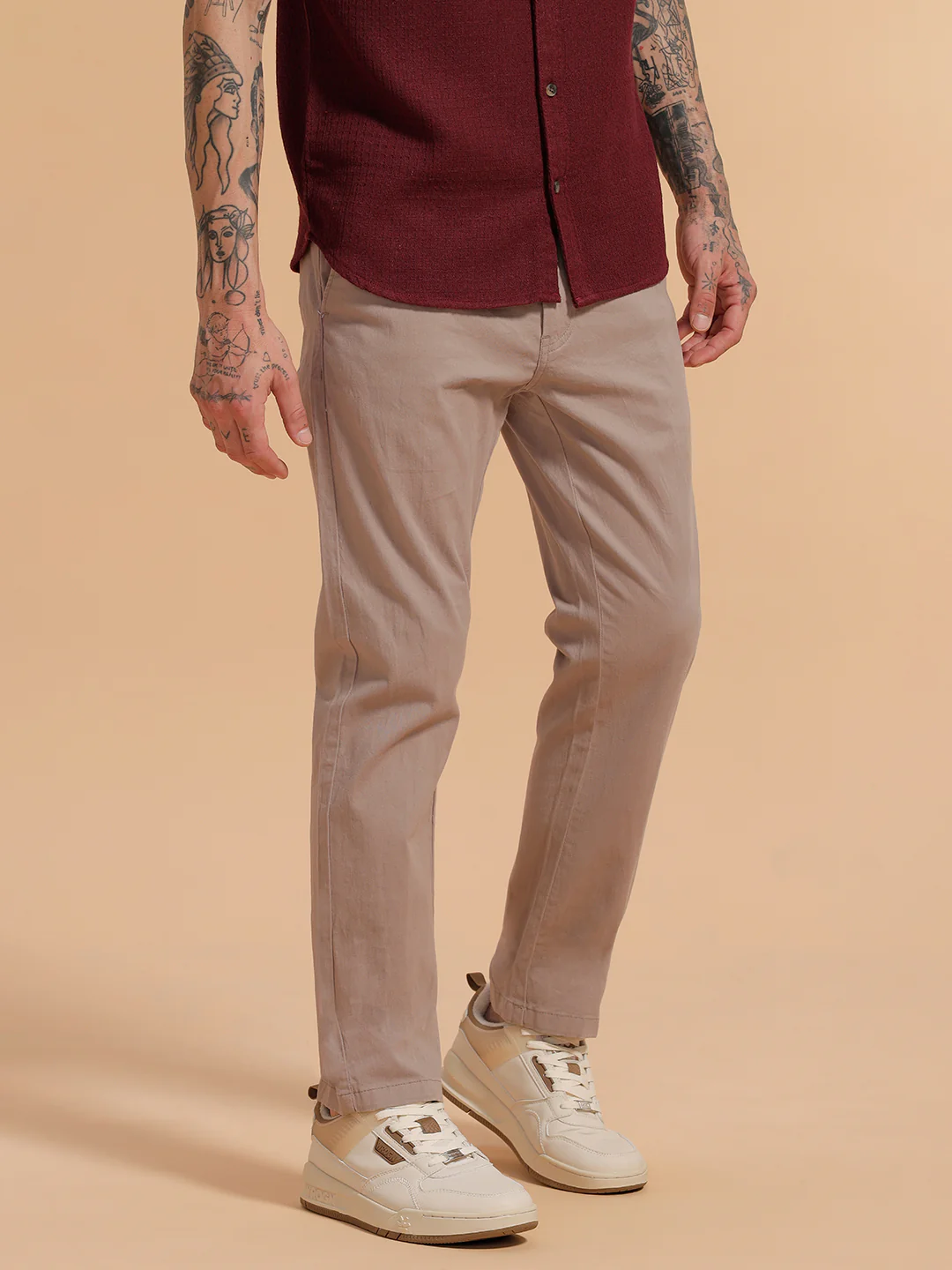 Cotton Blend Chino Trouser | Beige - Image 4