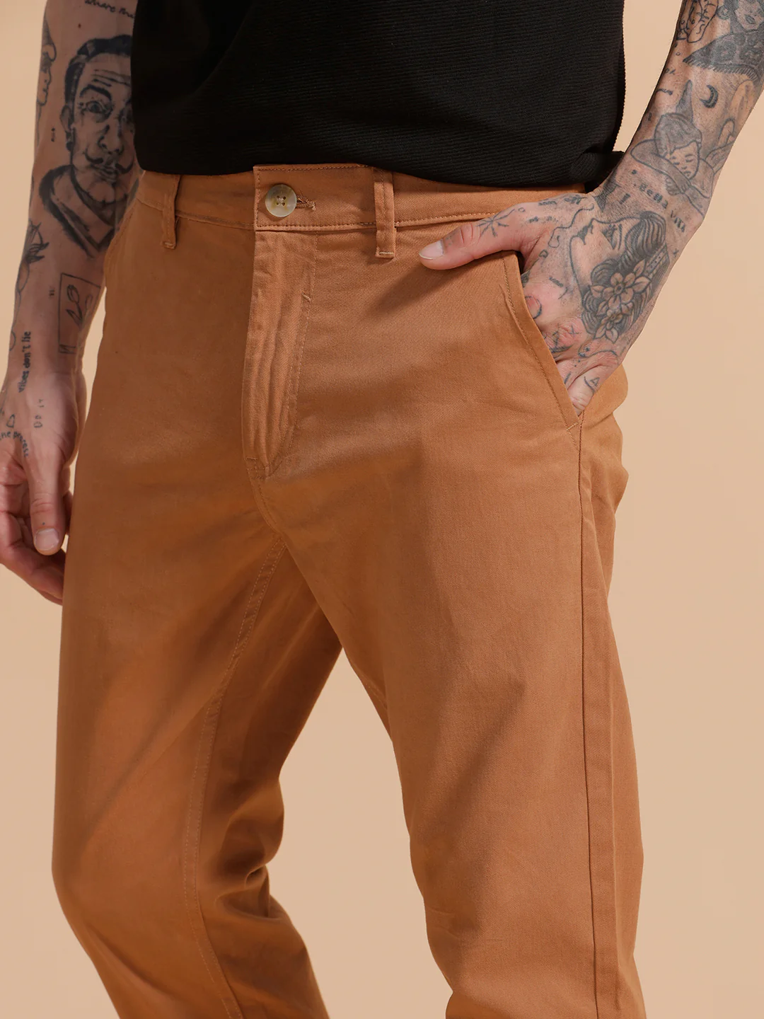 Cotton Blend Chino Trouser | Brown - Image 5