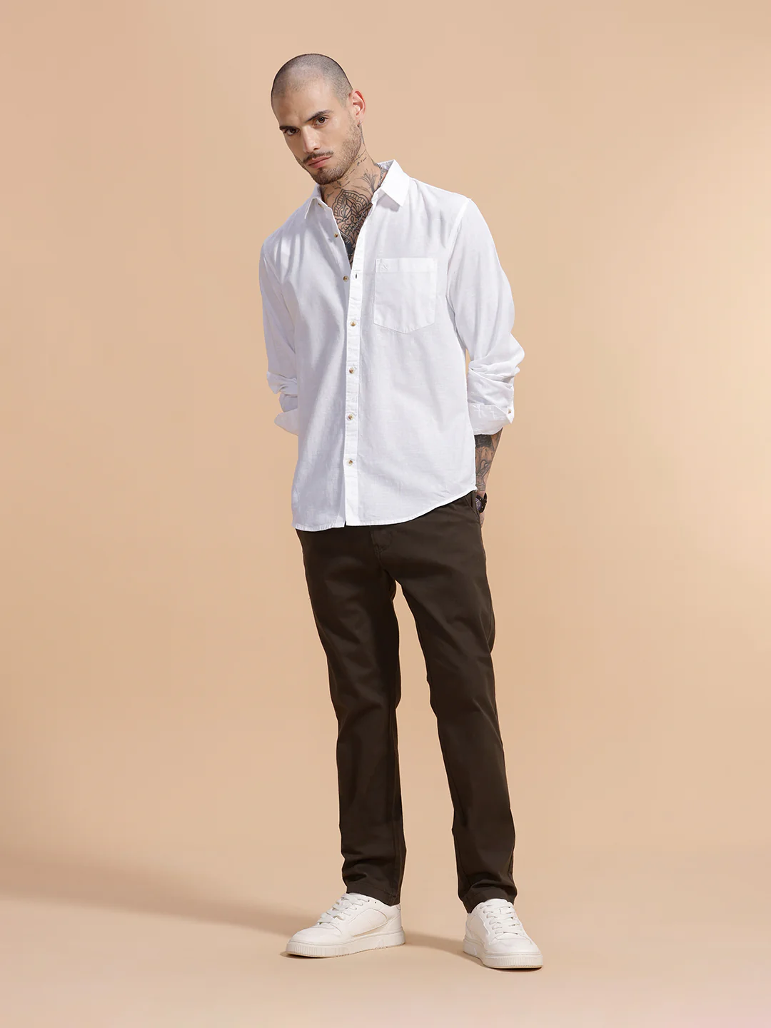Cotton Blend Chino Trouser | Dark Green - Image 2