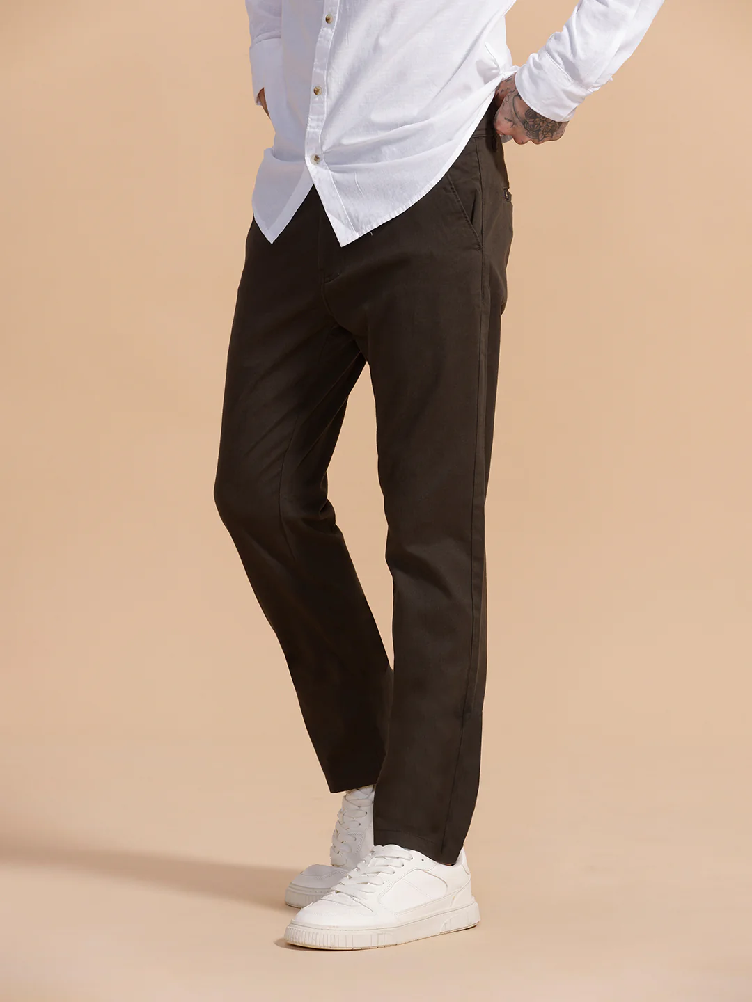 Cotton Blend Chino Trouser | Dark Green - Image 4