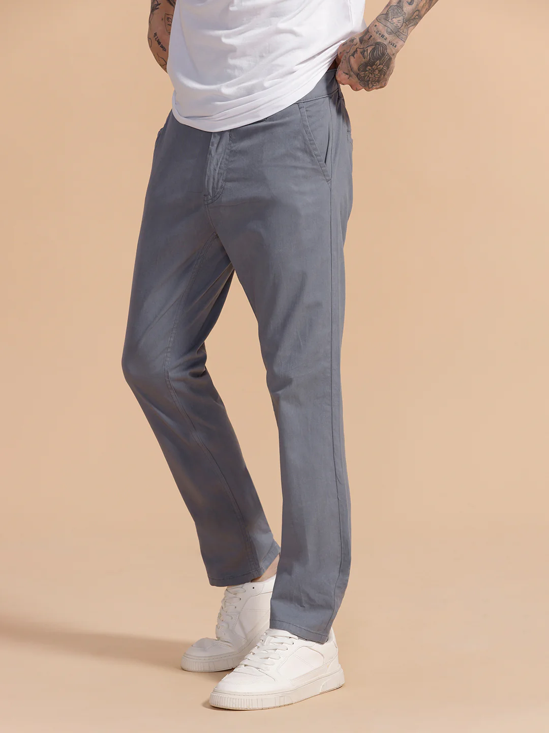 Cotton Blend Chino Trouser | Grey - Image 4