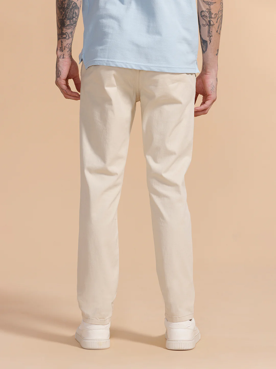 Cotton Blend Chino Trouser | Off White - Image 3