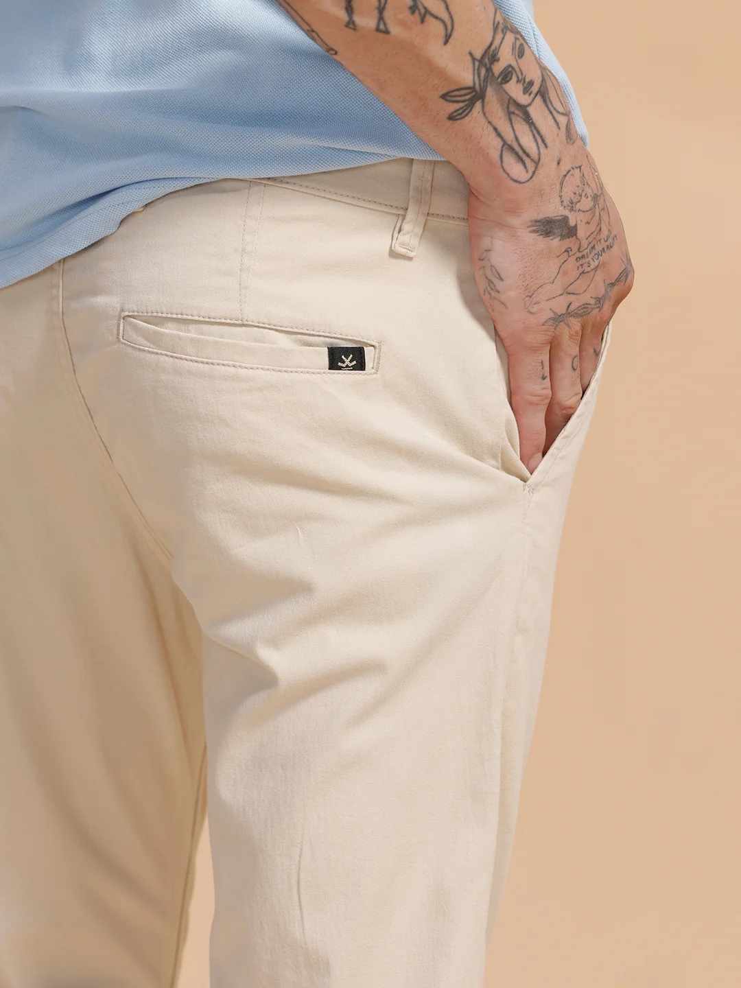 Cotton Blend Chino Trouser | Off White - Image 5