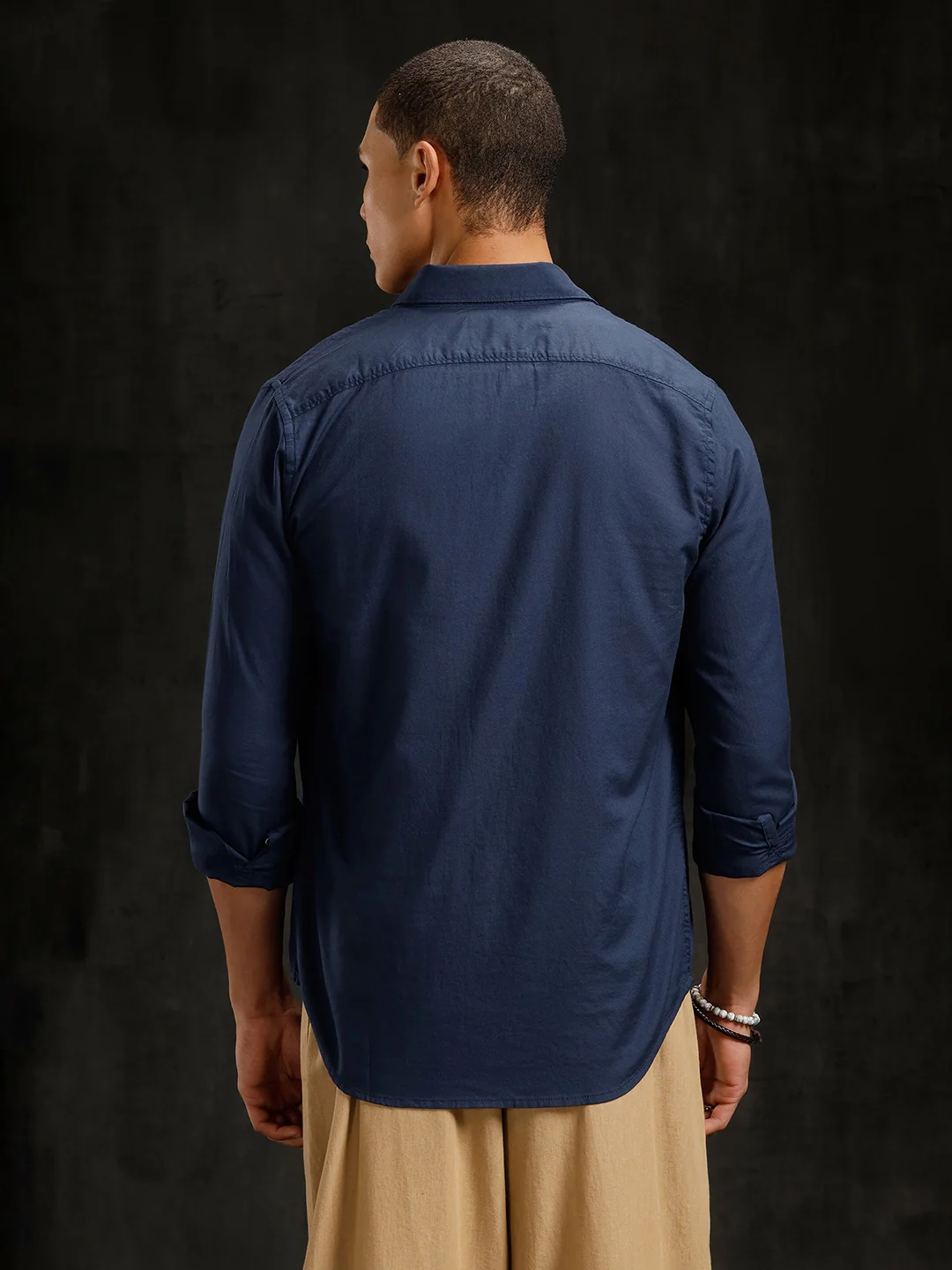 Cotton Dobby Full Sleeve Shirt  | Navy Blue - Image 3