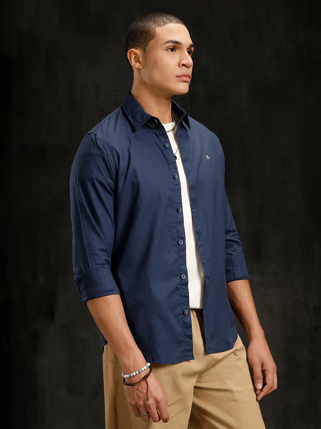 Cotton Dobby Full Sleeve Shirt  | Navy Blue - Image 4