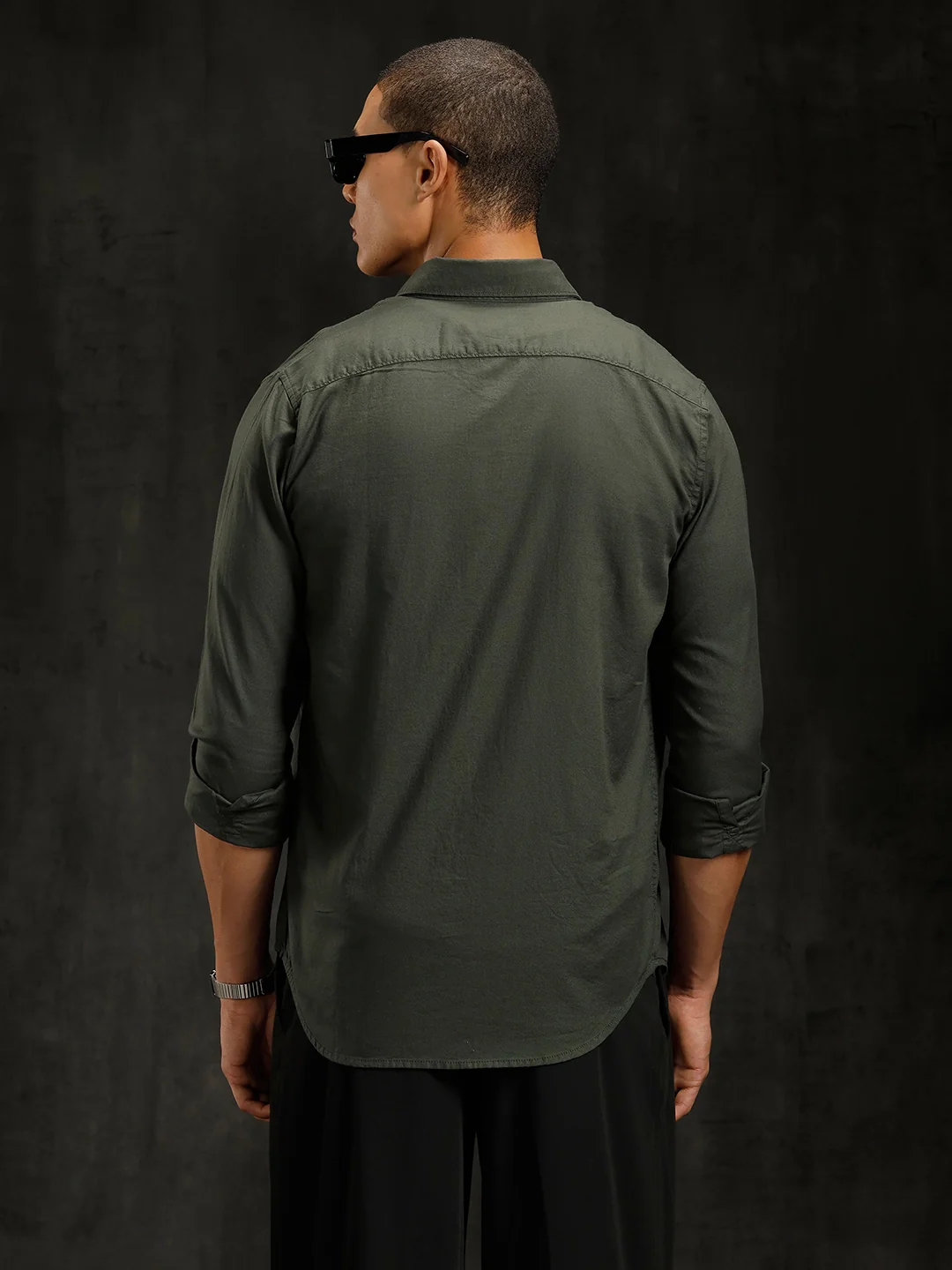 Cotton Dobby Full Sleeve Shirt | Olive - Image 3