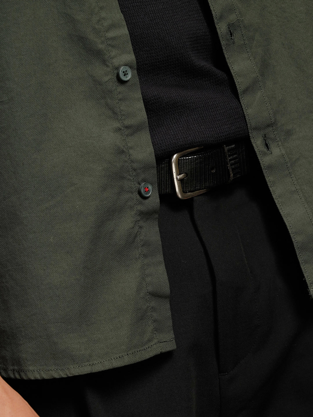 Cotton Dobby Full Sleeve Shirt | Olive - Image 5