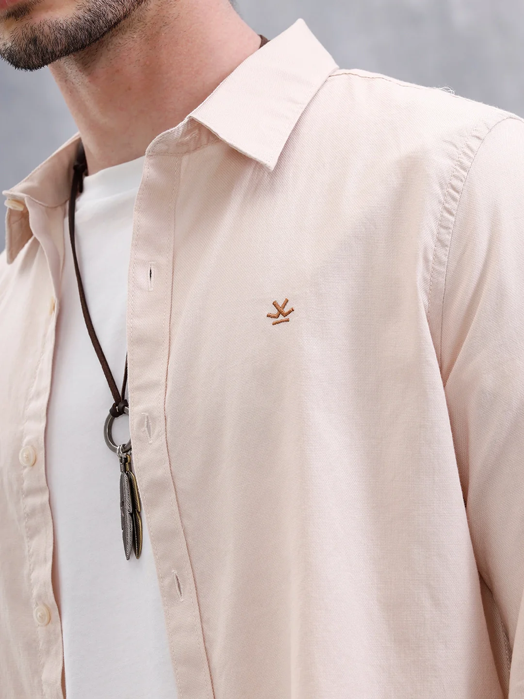 Cotton Dobby Slim Fit Shirt | Beige - Image 4