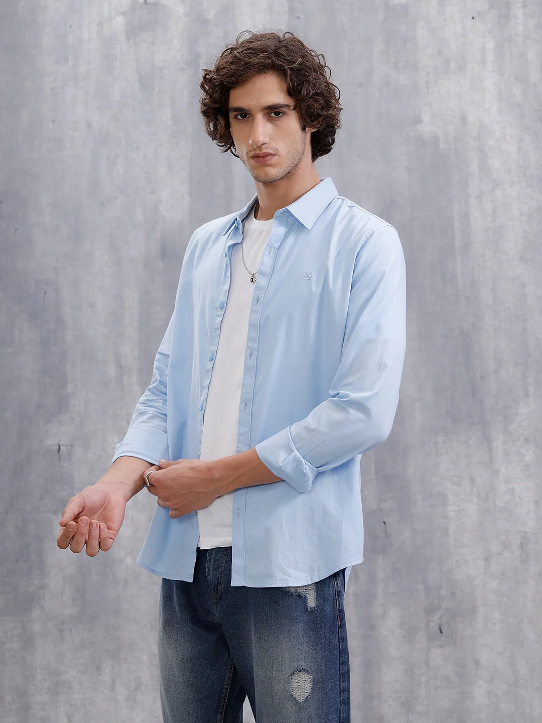 Cotton Dobby Slim Fit Shirt | Light Blue - Image 4