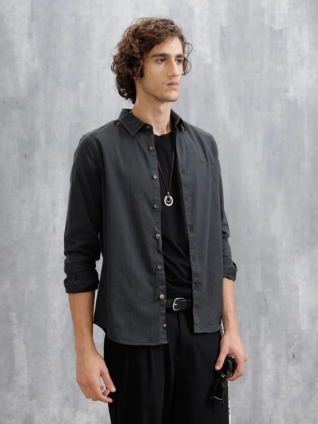 Cotton Slub Overdyed Shirt | Black - Image 4