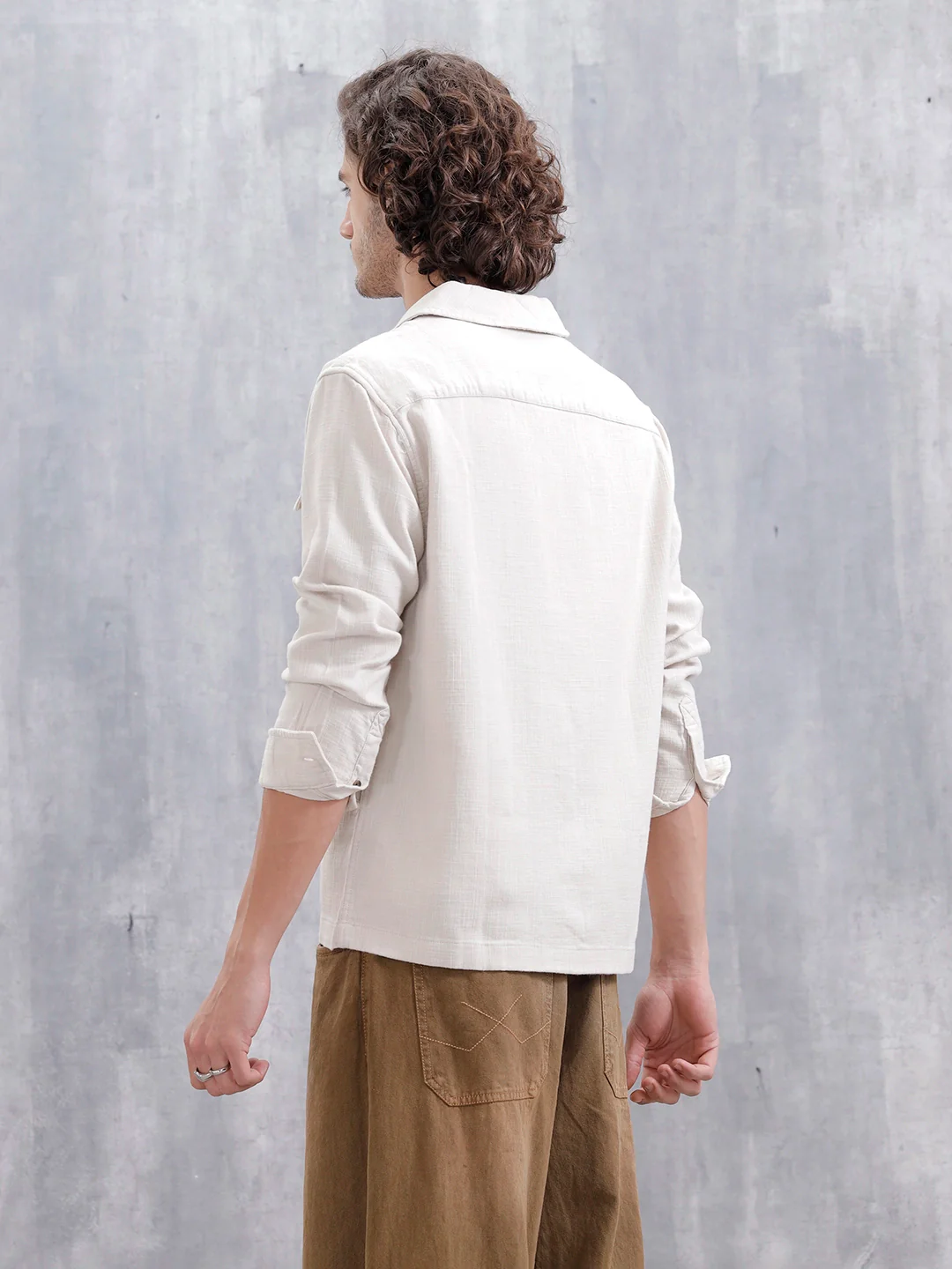 Cotton Slub Overshirt In Regular Fit | Beige - Image 3