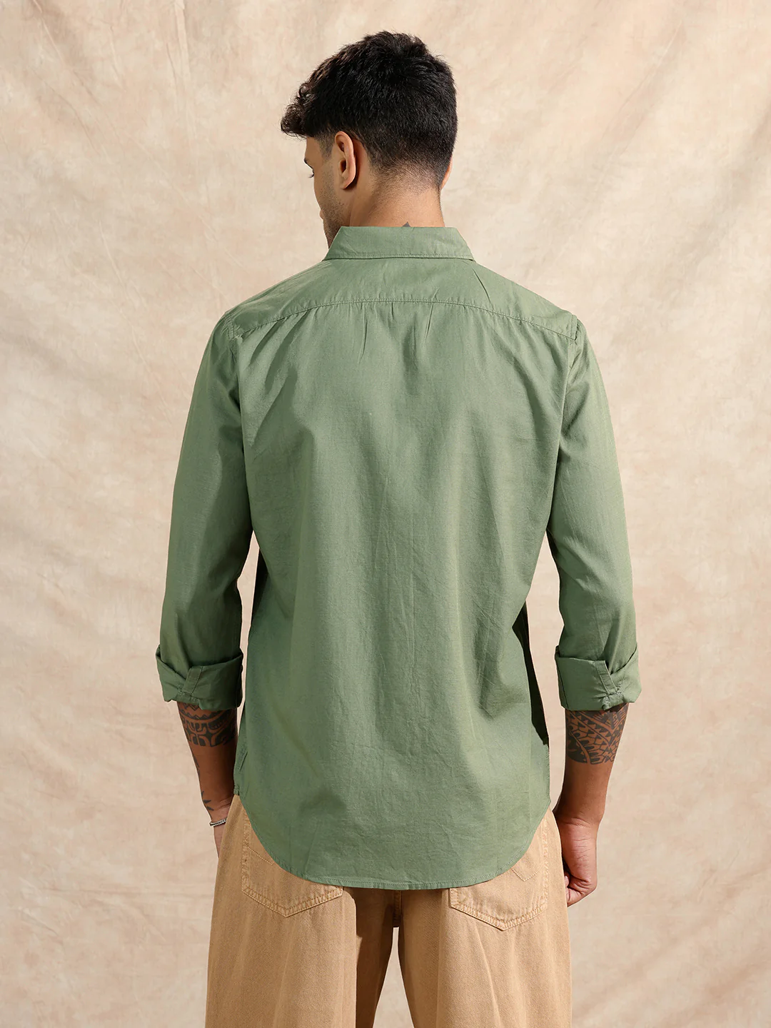 Cotton Slub Solid Shirt | Green - Image 3