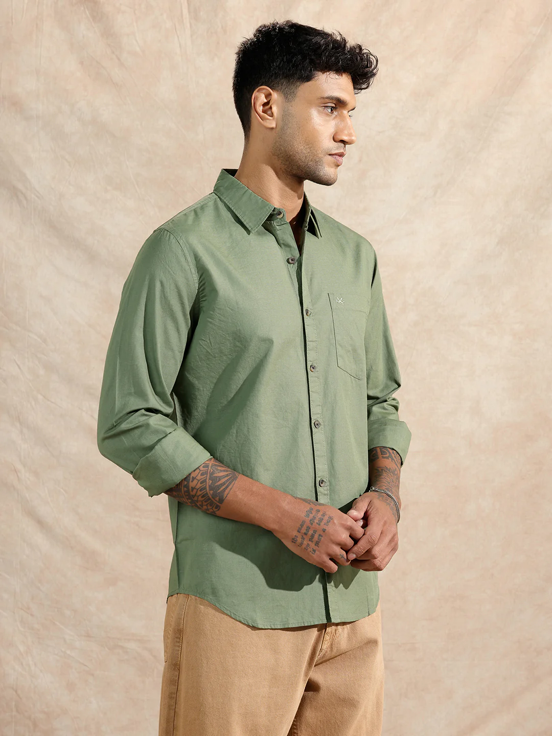 Cotton Slub Solid Shirt | Green - Image 4