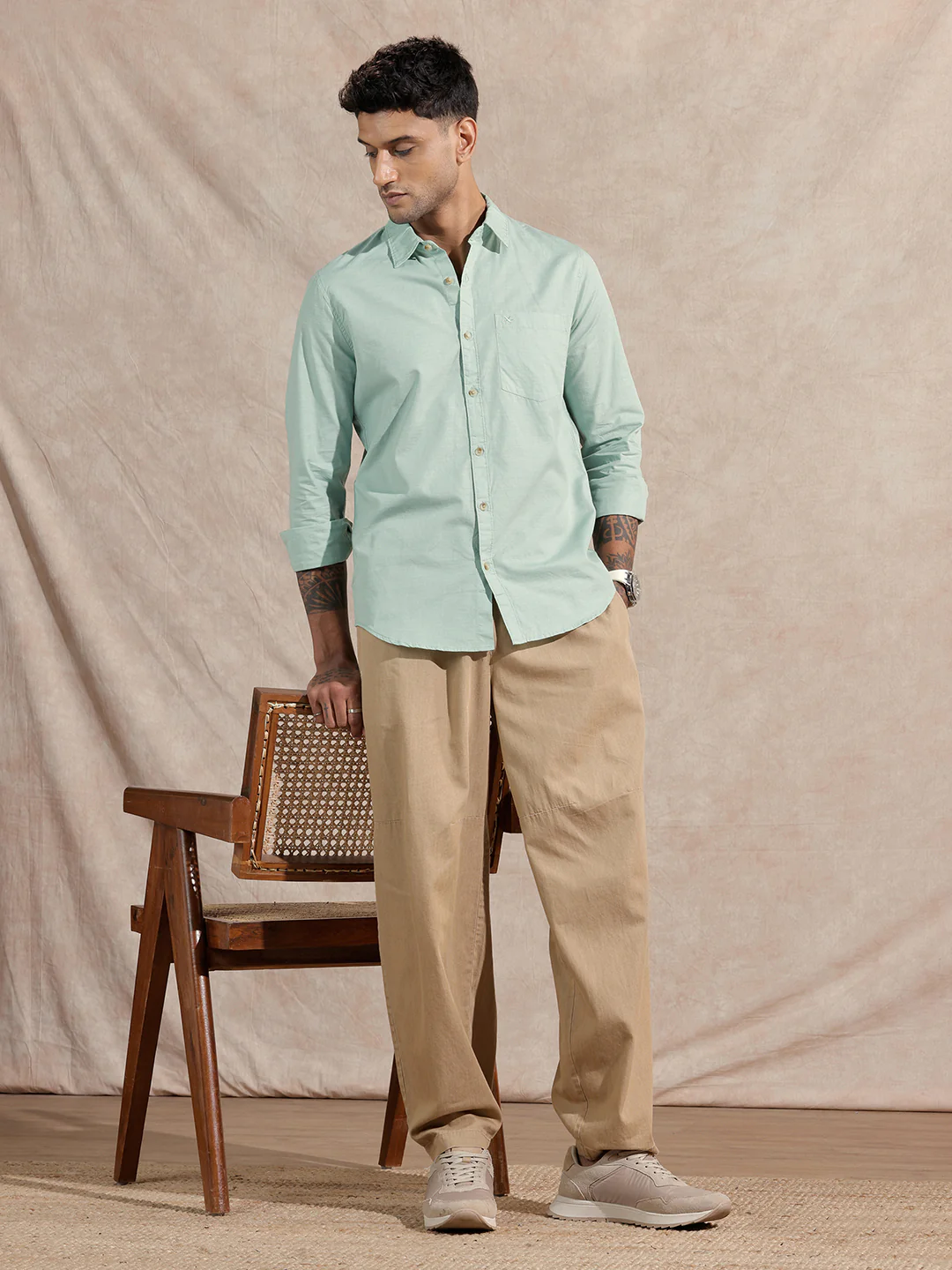 Cotton Slub Solid Shirt | Green - Image 2