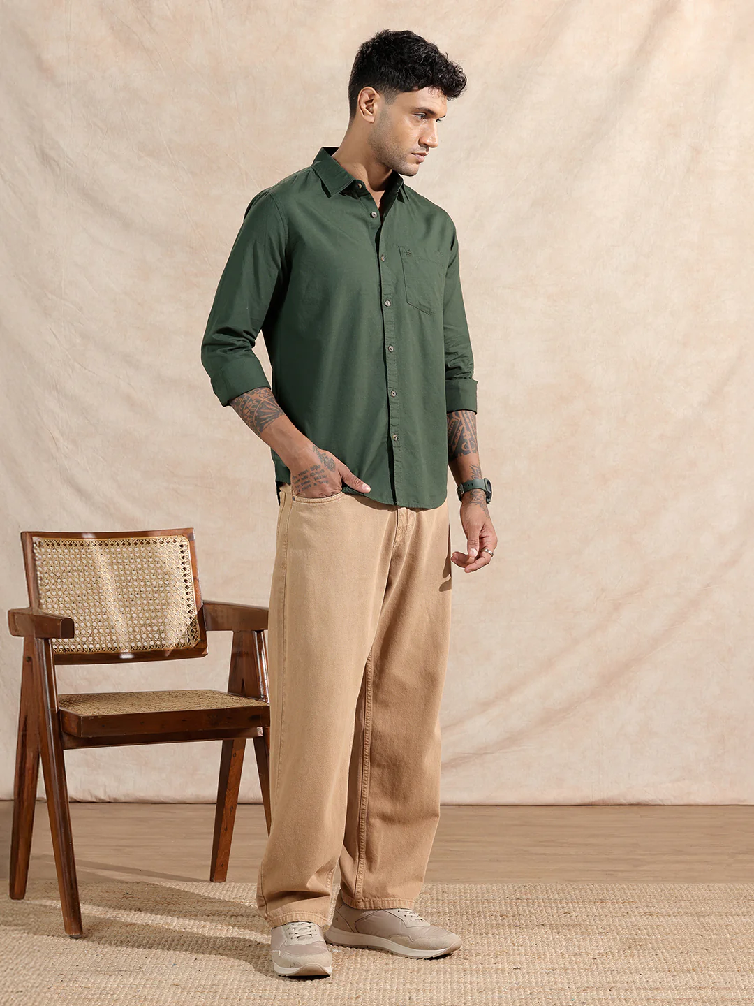 Cotton Slub Solid Shirt | Olive - Image 2