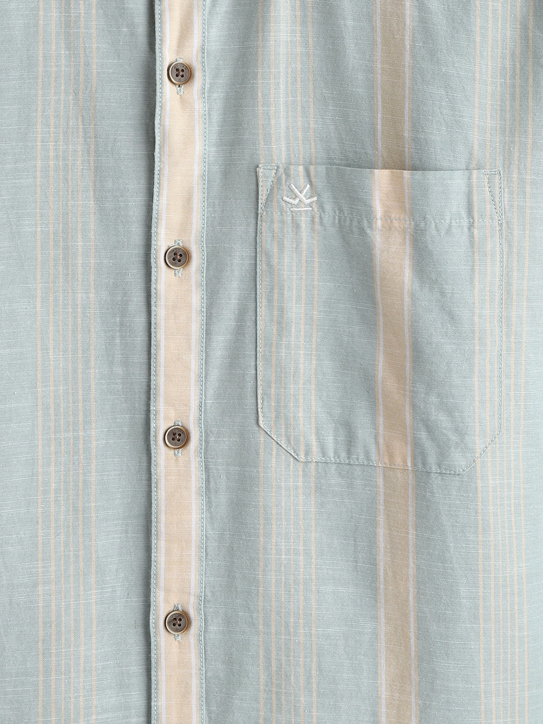 Cotton Slub Summer Stripes Shirt | Green - Image 3